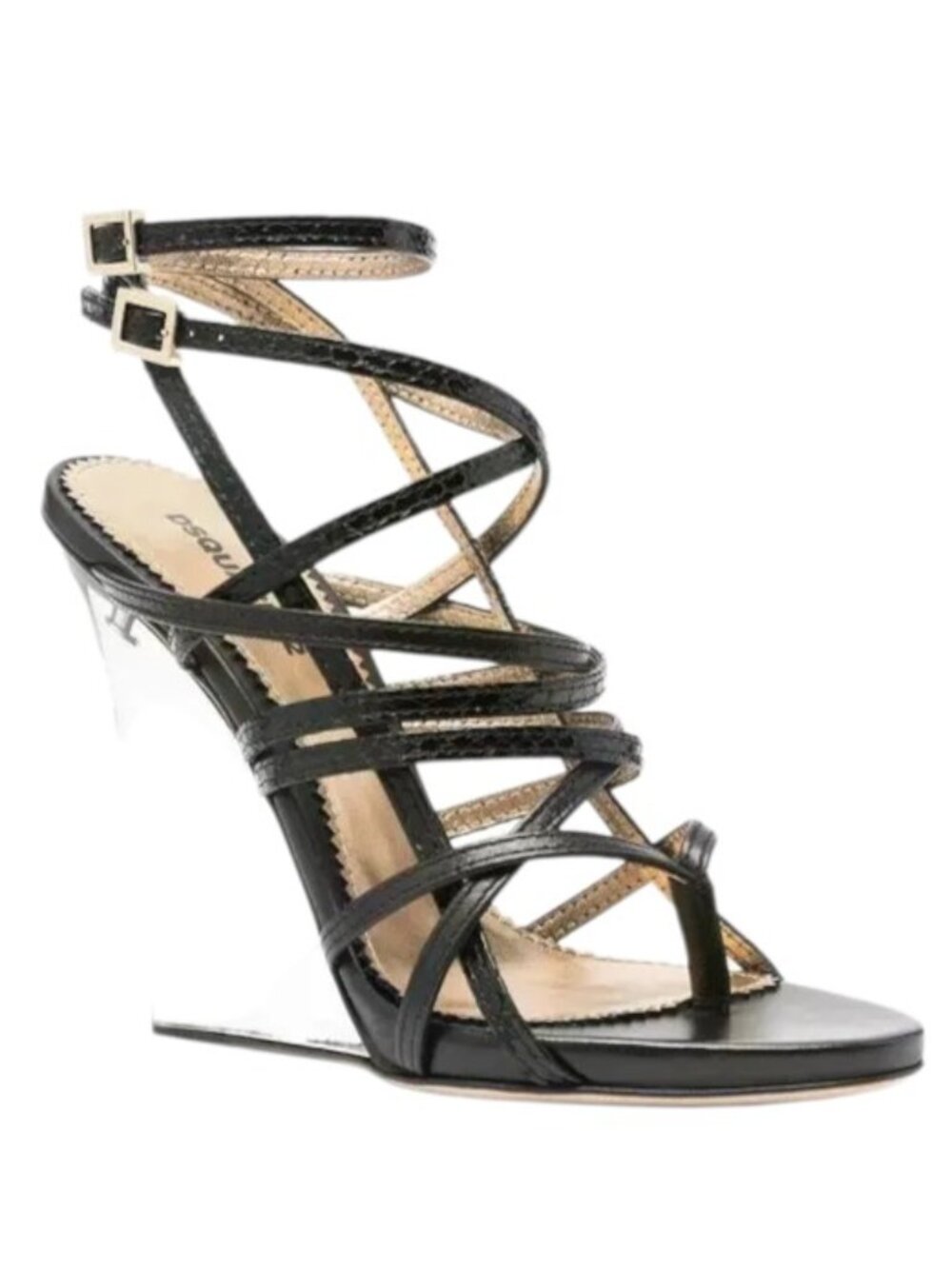 NEW DSQUARED2 Crossed Srap Clear Wedge Sandals Women's Size 6 Black